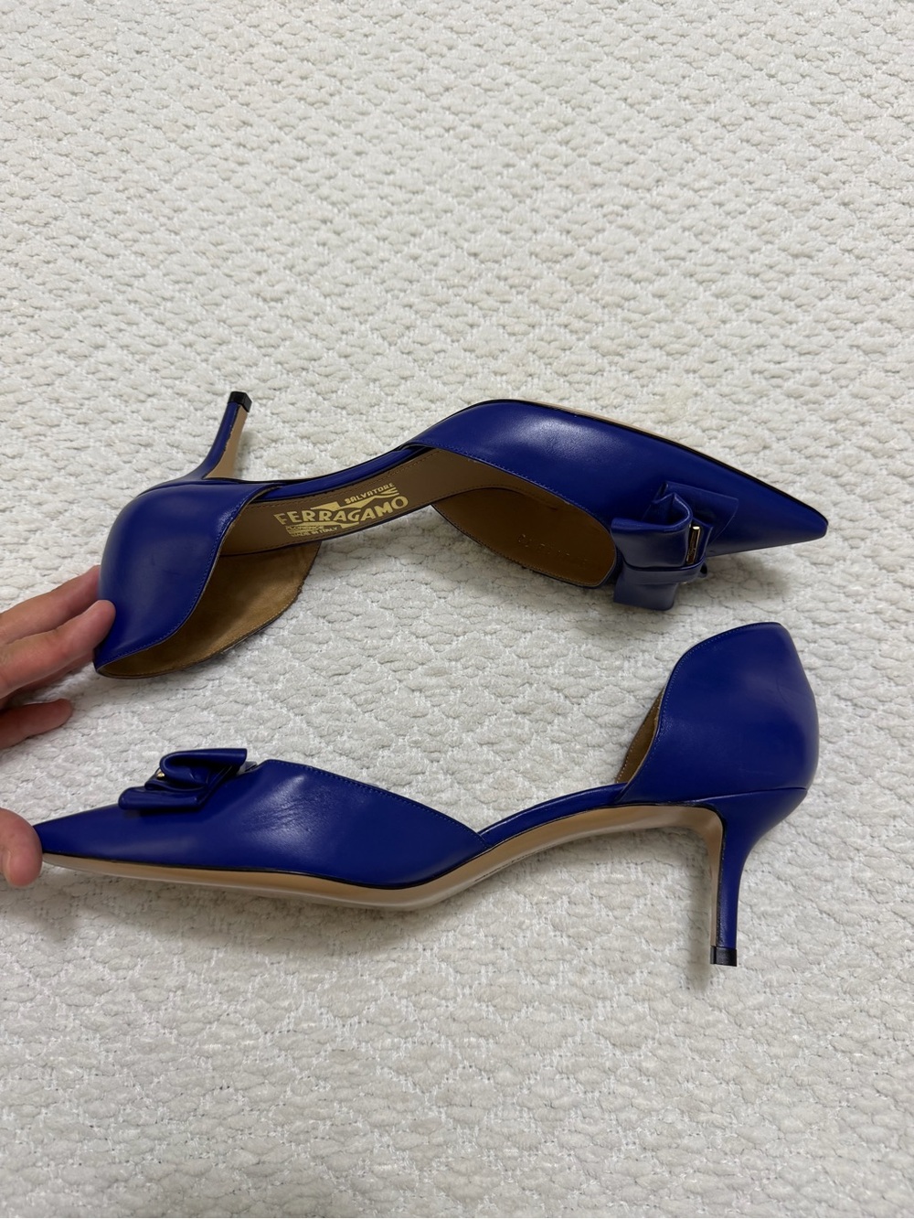 Salvatore Ferragamo Blue Leather Rietta Bow D'orsay Pointed Toe Women’s Size 10 - Picture 13 of 16